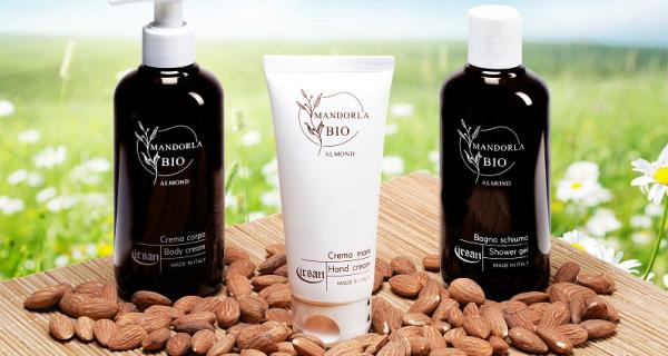 Nuova linea cosmetici Mandorla BIO, Bagno Doccia, Crema Corpo, Crema Mani. 